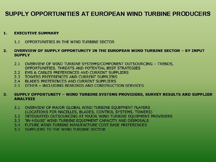 SUPPLY OPPORTUNITIES AT EUROPEAN WIND TURBINE PRODUCERS 