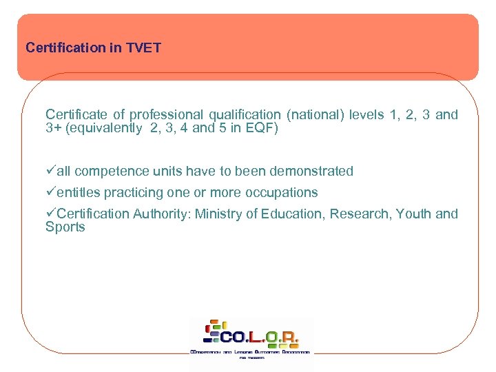 Certification in TVET Certificate of professional qualification (national) levels 1, 2, 3 and 3+