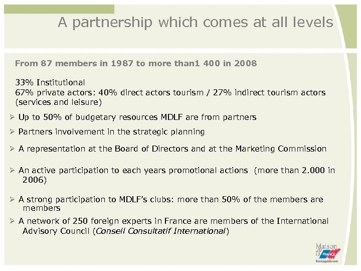 A partnership which comes at all levels From 87 members in 1987 to more