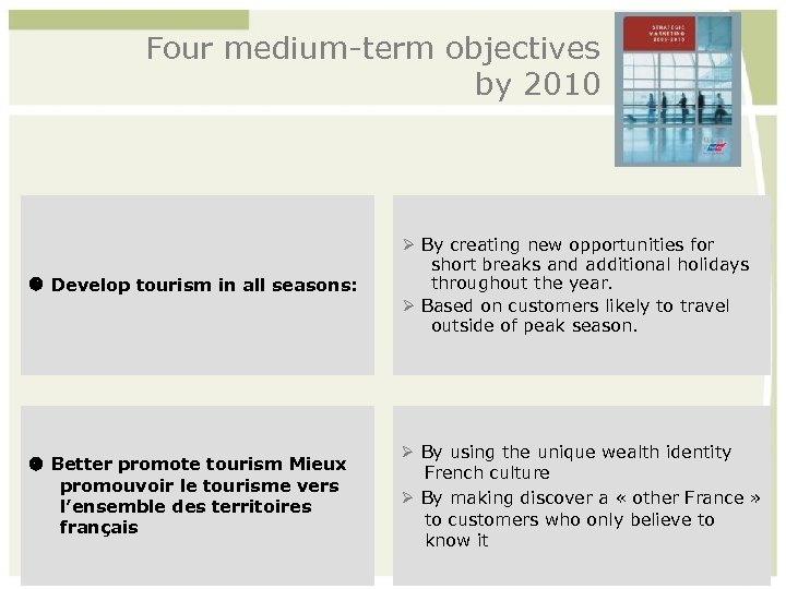 Four medium-term objectives by 2010 Develop tourism in all seasons: By creating new opportunities