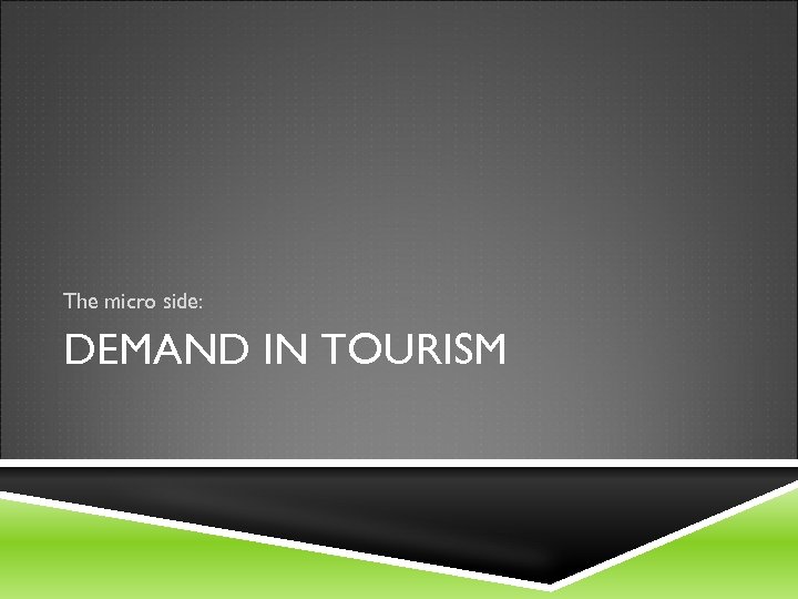 The micro side: DEMAND IN TOURISM 