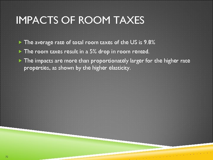 IMPACTS OF ROOM TAXES The average rate of total room taxes of the US