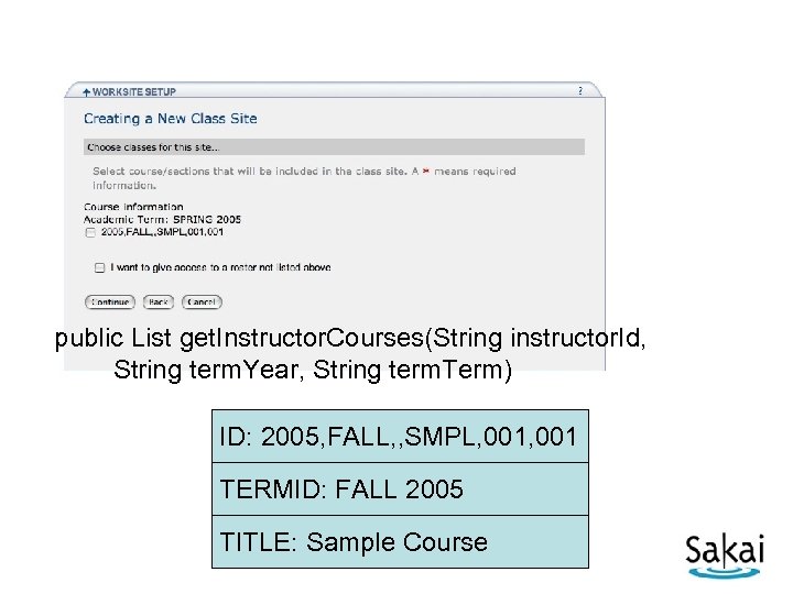 public List get. Instructor. Courses(String instructor. Id, String term. Year, String term. Term) ID: