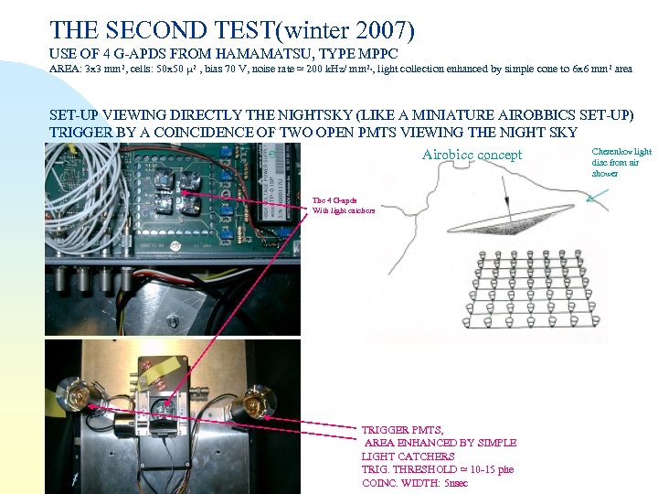 THE SECOND TEST(winter 2007) USE OF 4 G-APDS FROM HAMAMATSU, TYPE MPPC AREA: 3