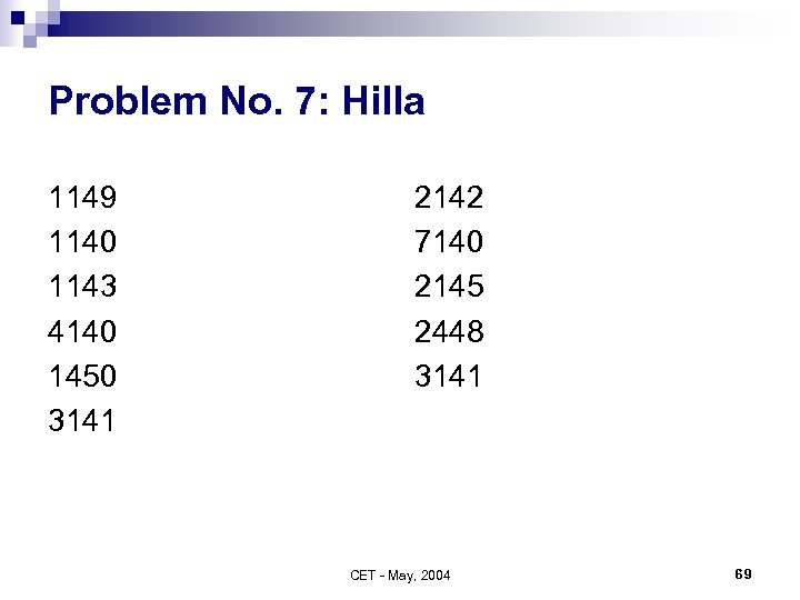 Problem No. 7: Hilla 1149 1140 1143 4140 1450 3141 2142 7140 2145 2448