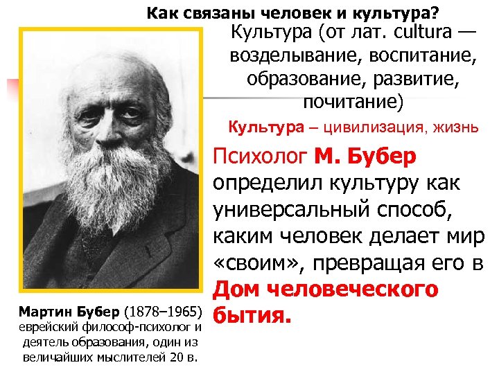 Как связаны человек и культура? Культура (от лат. cultura — возделывание, воспитание, образование, развитие,