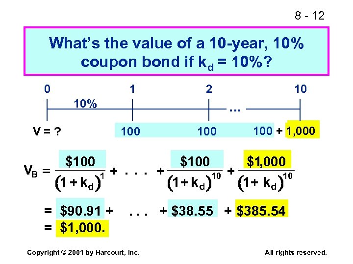 8 - 12 What’s the value of a 10 -year, 10% coupon bond if