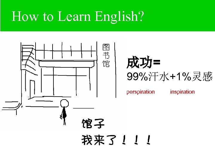 How to Learn English? 成功= 99%汗水+1%灵感 perspiration inspiration 