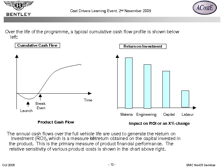 Cost Drivers Learning Event, 2 nd November 2005 Over the life of the programme,