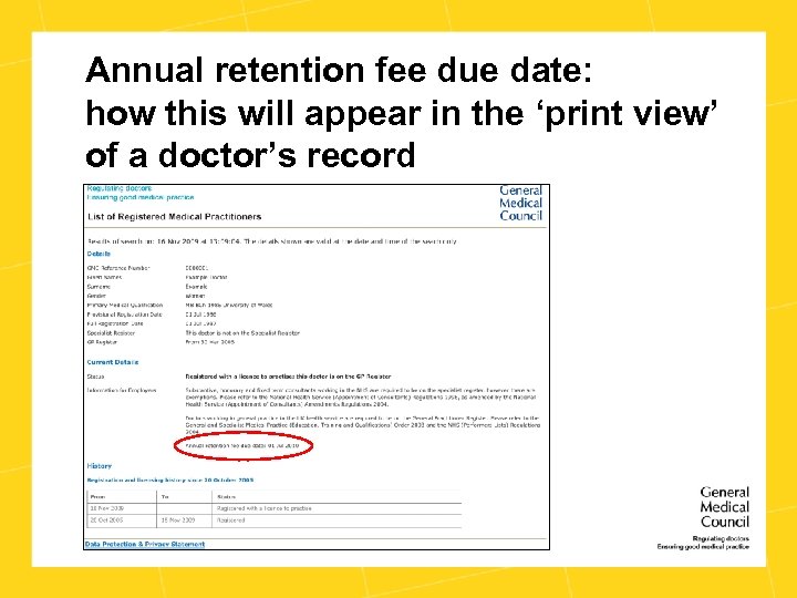 Annual retention fee due date: how this will appear in the ‘print view’ of