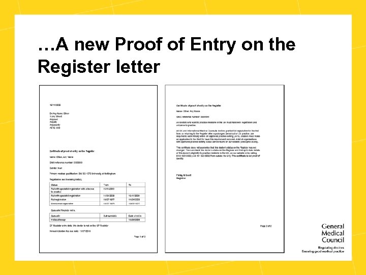 …A new Proof of Entry on the Register letter 