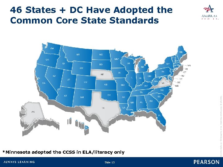 46 States + DC Have Adopted the Common Core State Standards Slide 13 Copyright