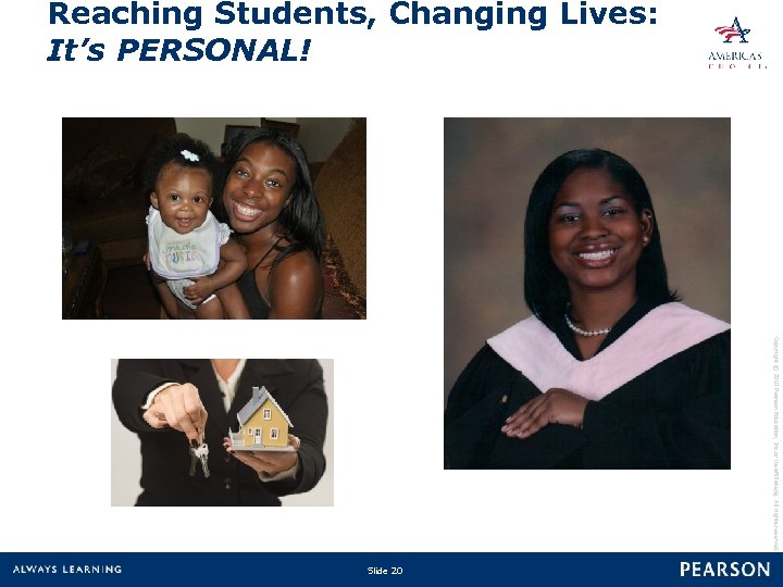 Reaching Students, Changing Lives: It’s PERSONAL! Copyright © 2010 Pearson Education, Inc. or its