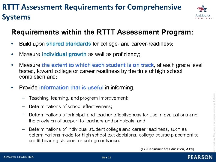 RTTT Assessment Requirements for Comprehensive Systems Requirements within the RTTT Assessment Program: • Build