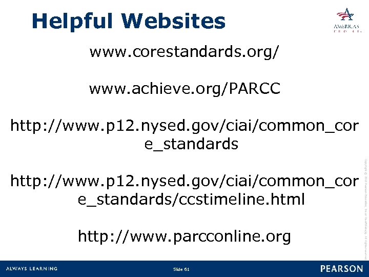 Helpful Websites www. corestandards. org/ www. achieve. org/PARCC http: //www. p 12. nysed. gov/ciai/common_cor