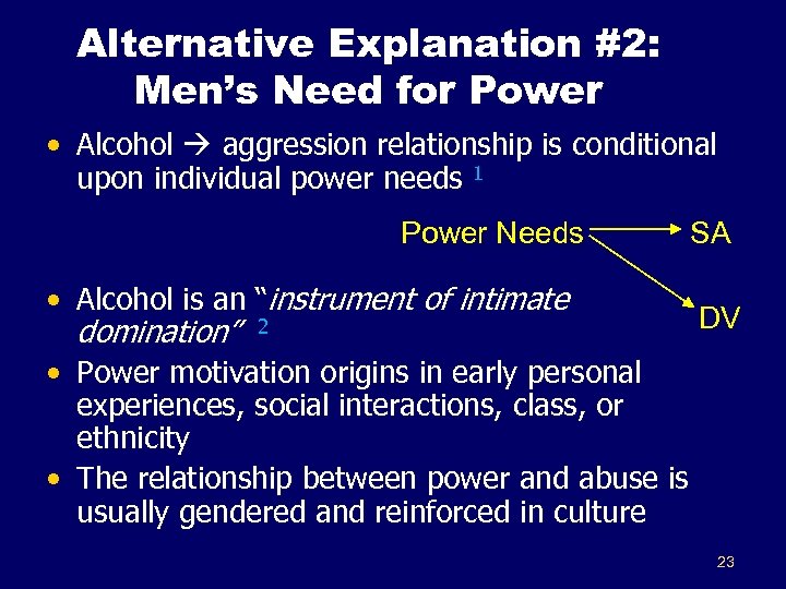 Alternative Explanation #2: Men’s Need for Power • Alcohol aggression relationship is conditional upon