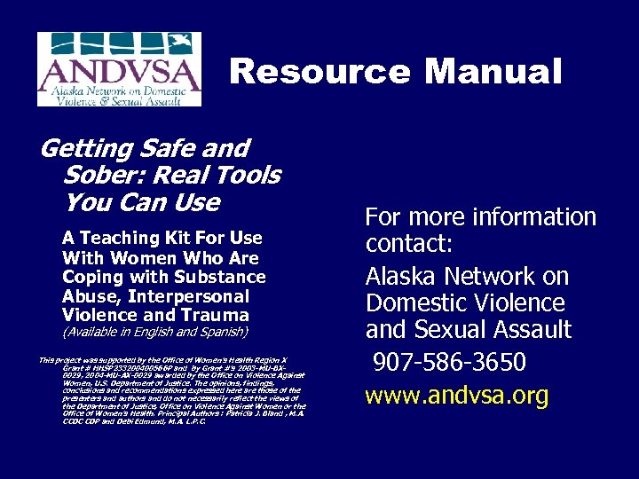 Resource Manual Getting Safe and Sober: Real Tools You Can Use A Teaching Kit