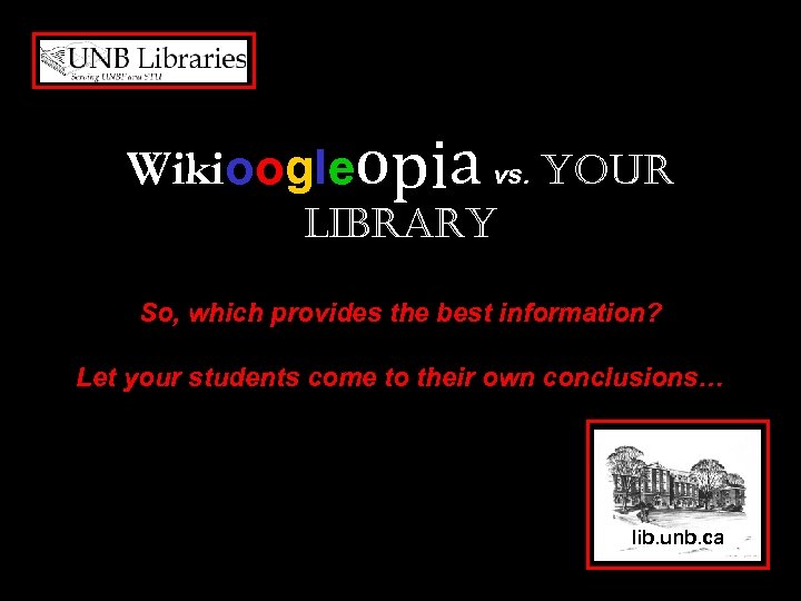 Wikioogleopia vs. your Library So, which provides the best information? Let your students come