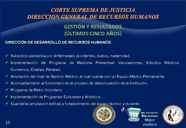 CORTE SUPREMA DE JUSTICIA DIRECCIÓN GENERAL DE RECURSOS HUMANOS GESTIÓN Y RESULTADOS (ÚLTIMOS CINCO