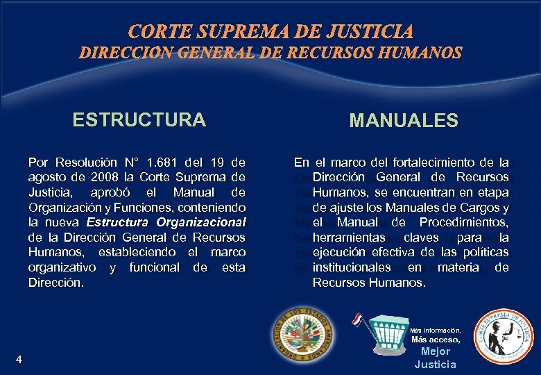 CORTE SUPREMA DE JUSTICIA DIRECCIÓN GENERAL DE RECURSOS HUMANOS ESTRUCTURA MANUALES Por Resolución N°