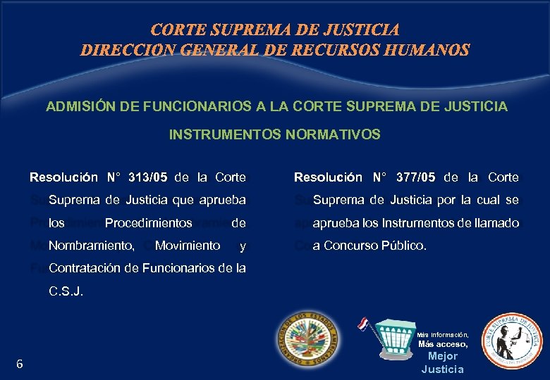 CORTE SUPREMA DE JUSTICIA DIRECCIÓN GENERAL DE RECURSOS HUMANOS ADMISIÓN DE FUNCIONARIOS A LA
