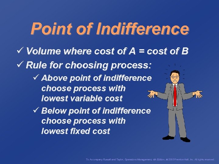 Point of Indifference ü Volume where cost of A = cost of B ü