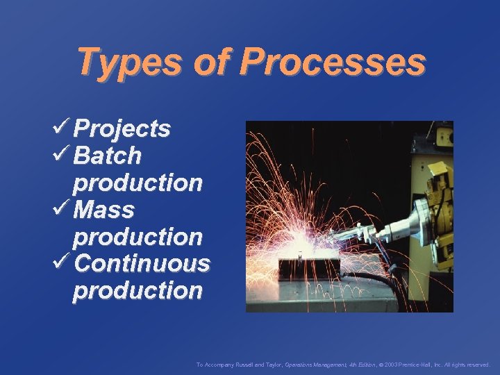 Types of Processes ü Projects ü Batch production ü Mass production ü Continuous production