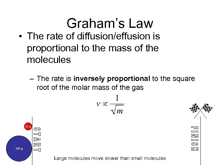 Graham’s Law • The rate of diffusion/effusion is proportional to the mass of the