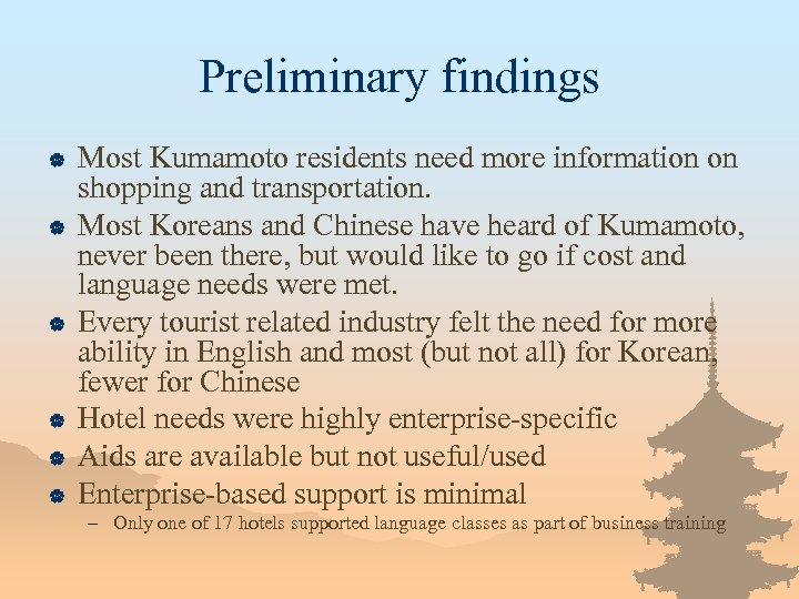 Preliminary findings | | | Most Kumamoto residents need more information on shopping and