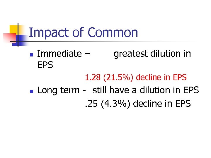 Impact of Common n Immediate – EPS greatest dilution in 1. 28 (21. 5%)