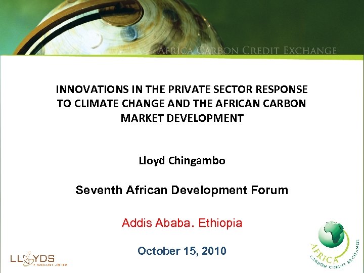 INNOVATIONS IN THE PRIVATE SECTOR RESPONSE TO CLIMATE CHANGE AND THE AFRICAN CARBON MARKET