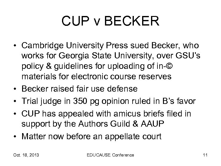 CUP v BECKER • Cambridge University Press sued Becker, who works for Georgia State