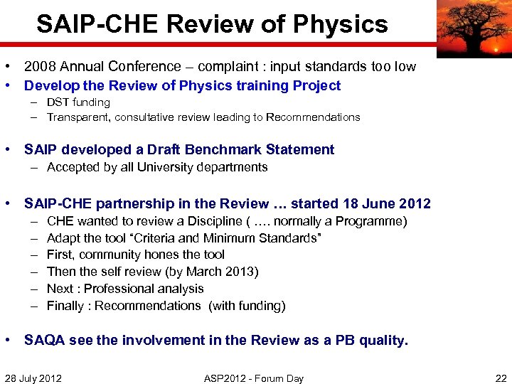 SAIP-CHE Review of Physics • 2008 Annual Conference – complaint : input standards too