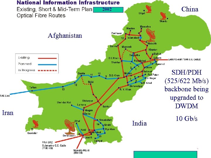 China 2002 Afghanistan SDH/PDH (525/622 Mb/s) backbone being upgraded to DWDM Iran India Status