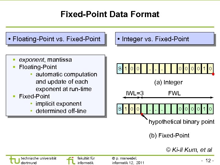 Fixed-Point Data Format • Floating-Point vs. Fixed-Point § exponent, mantissa § Floating-Point • automatic