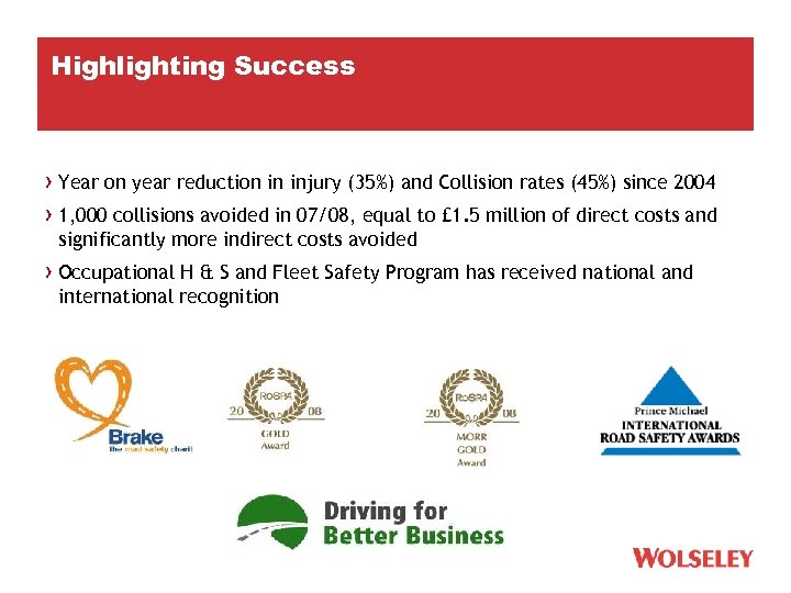 Highlighting Success › Year on year reduction in injury (35%) and Collision rates (45%)