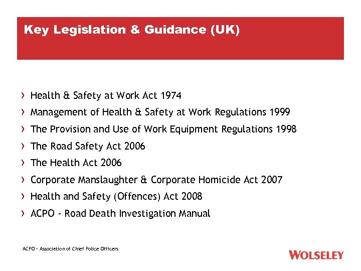 Key Legislation & Guidance (UK) › › › › Health & Safety at Work