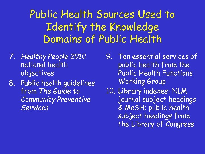 Public Health Sources Used to Identify the Knowledge Domains of Public Health 7. Healthy