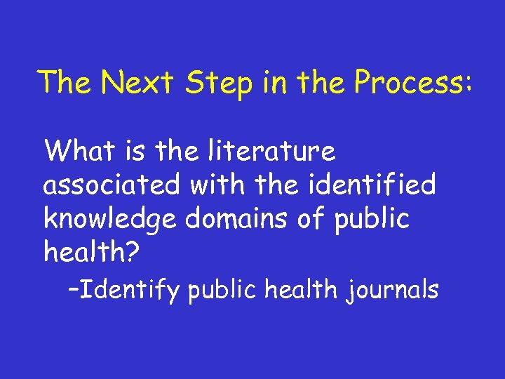 The Next Step in the Process: What is the literature associated with the identified