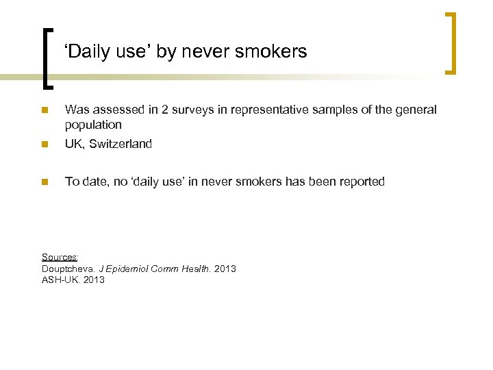 ‘Daily use’ by never smokers n Was assessed in 2 surveys in representative samples