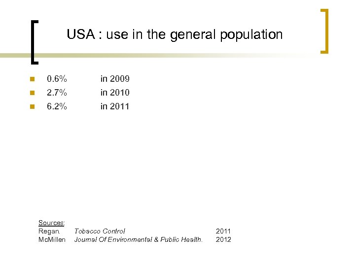 USA : use in the general population n 0. 6% in 2009 n 2.