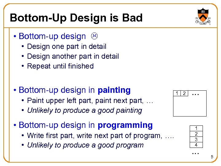 Bottom-Up Design is Bad • Bottom-up design • Design one part in detail •