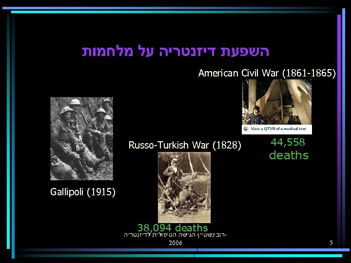  השפעת דיזנטריה על מלחמות )5681 -1681( American Civil War 855, 44 deaths )8281(