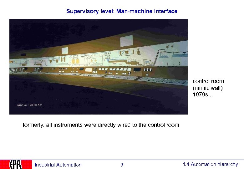 Supervisory level: Man-machine interface control room (mimic wall) 1970 s. . . formerly, all