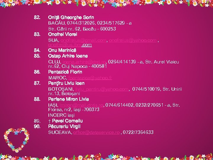 82. 83. 84. 85. 86. 87. 88. 89. 90. Oniţă Gheorghe Sorin BACĂU, 0744/312026,