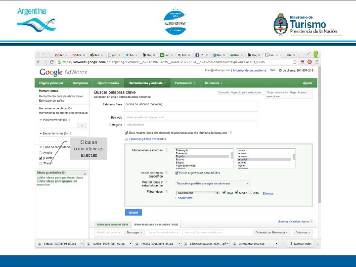 Clica en coincidencias exactas 