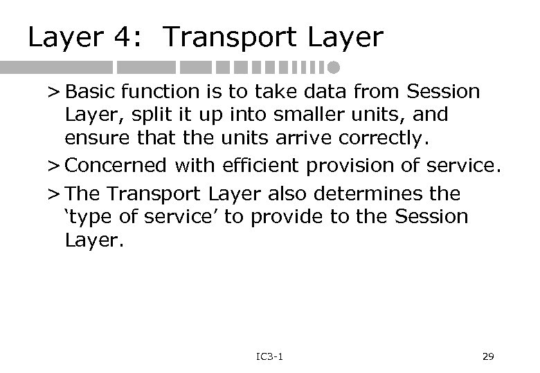 Layer 4: Transport Layer > Basic function is to take data from Session Layer,