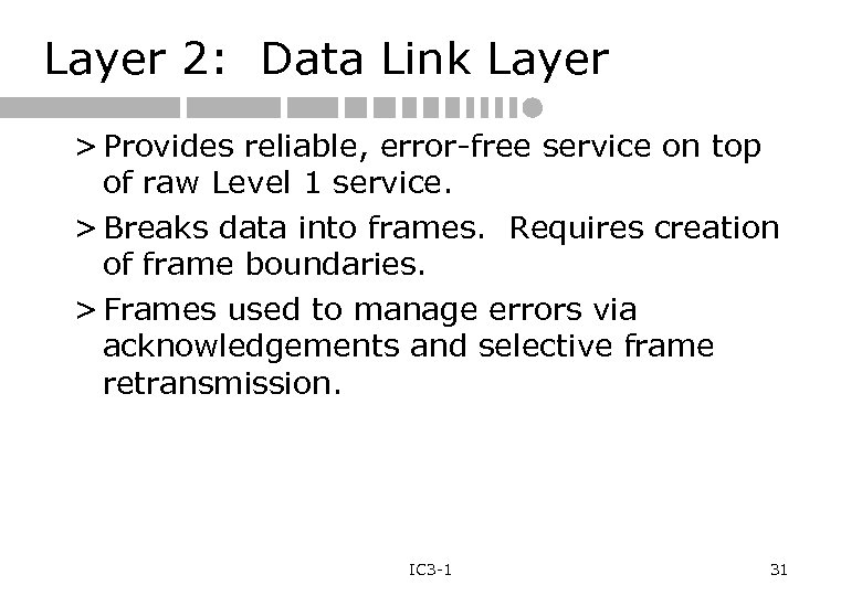 Layer 2: Data Link Layer > Provides reliable, error-free service on top of raw