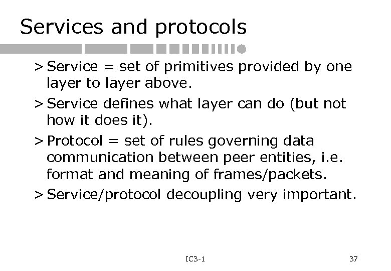 Services and protocols > Service = set of primitives provided by one layer to