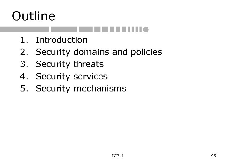 Outline 1. 2. 3. 4. 5. Introduction Security domains and policies Security threats Security